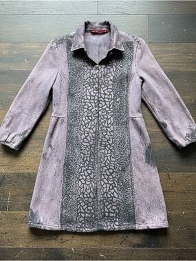 Barbara Lesser Fibers Purple Black Pattern Cotton Coat Small